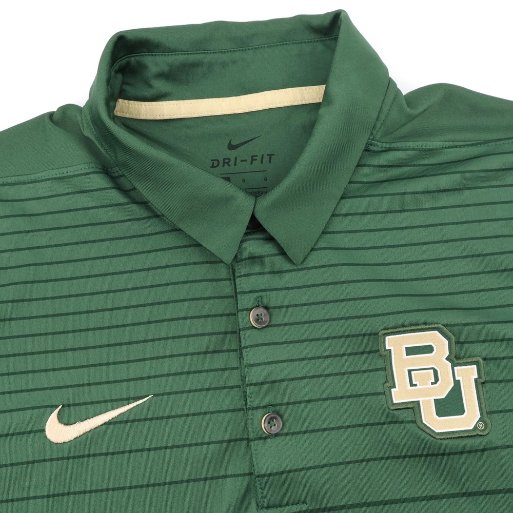 Nike Baylor Bears Dri-FIT Striped Polo Green Short Sleeve Mens Large
